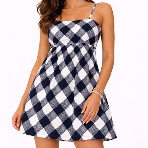 Motherhood Maternity Navy and White Gingham Spaghetti Strap Mini Dress